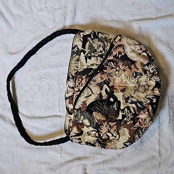 STUNNING VINTAGE CAT TAPESTRY SHOULDER BAG - Picture 6 of 13